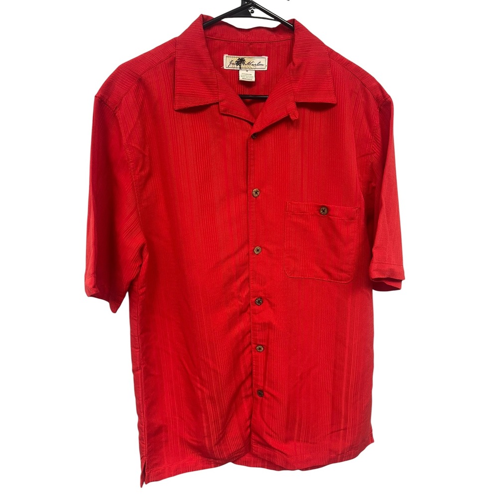 Joe Marlin Mens Red Textured Short Sleeve Camp Shirt Button Down Medium